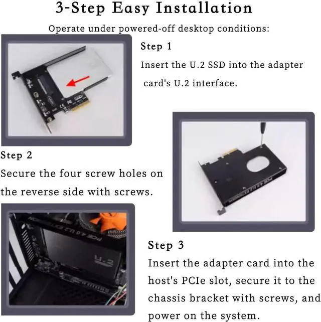 Alt view image 4 of 5 - PCIe X4 x16 to U.2 NVMe Adapter Card 32Gbps/64Gbps High Speed Expansion Support U.2 SSD Compatible with PCIe X4 X8 X16 Slots (PCIE 4.0 X16 Card)
