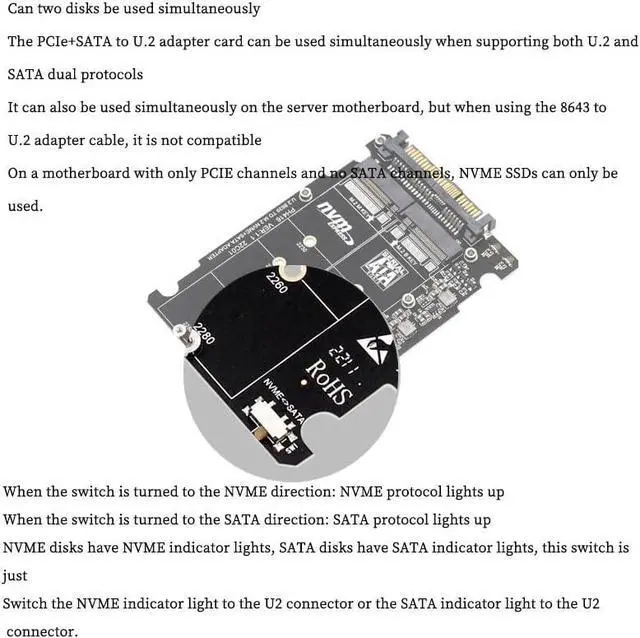 Alt view image 2 of 7 - PH416 M.2 NVMe PCIe3.0 X4 to U.2 SFF8639 Extension Card 6G Support 2.5in SSD Bkey Mkey 2230 2242 2260 2280 (PH416BOX)