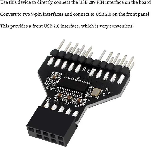 Alt view image 2 of 7 - PH78 Motherboard USB2.0 9PIN 1 to 2 Expansion Adapter for Water-Cooled RGB Light Fan Speed Measurement