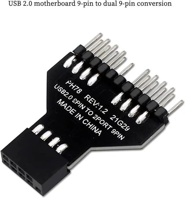 Alt view image 4 of 7 - PH78 Motherboard USB2.0 9PIN 1 to 2 Expansion Adapter for Water-Cooled RGB Light Fan Speed Measurement