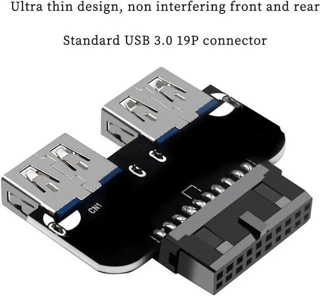 Alt view image 3 of 7 - Motherboard USB 3.0 19/20Pin to 2* USB A Connector Male to Female Adapter Header Support Chassis Front (PH22)