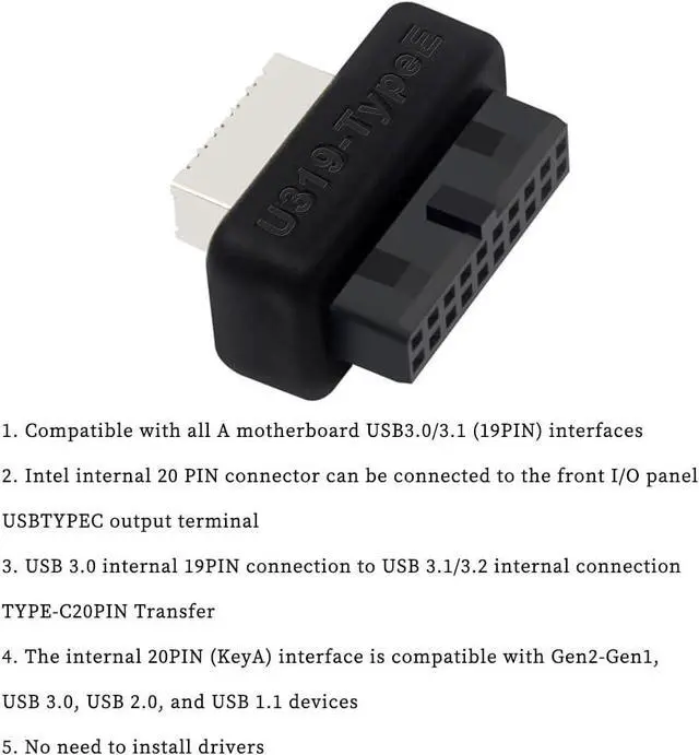 Alt view image 6 of 7 - PH73S+ USB Front Panel Adapter 10Gbps Type-E USB 3.0 Front 19PIN to 3.1 USB C Header Support for Motherboard with USB 3.0 USB3.1 19PIN Interface