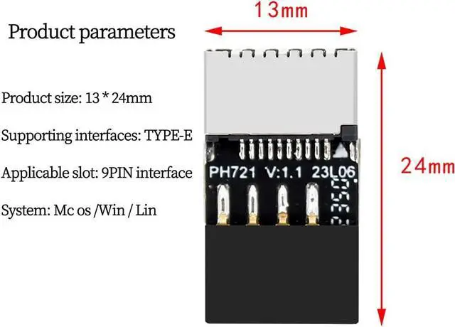 Alt view image 7 of 7 - PH721 Motherboard USB2.0 9PIN to Type-E Adapter Male to Famale Connector USB C Front Panel Socket (1Piece)