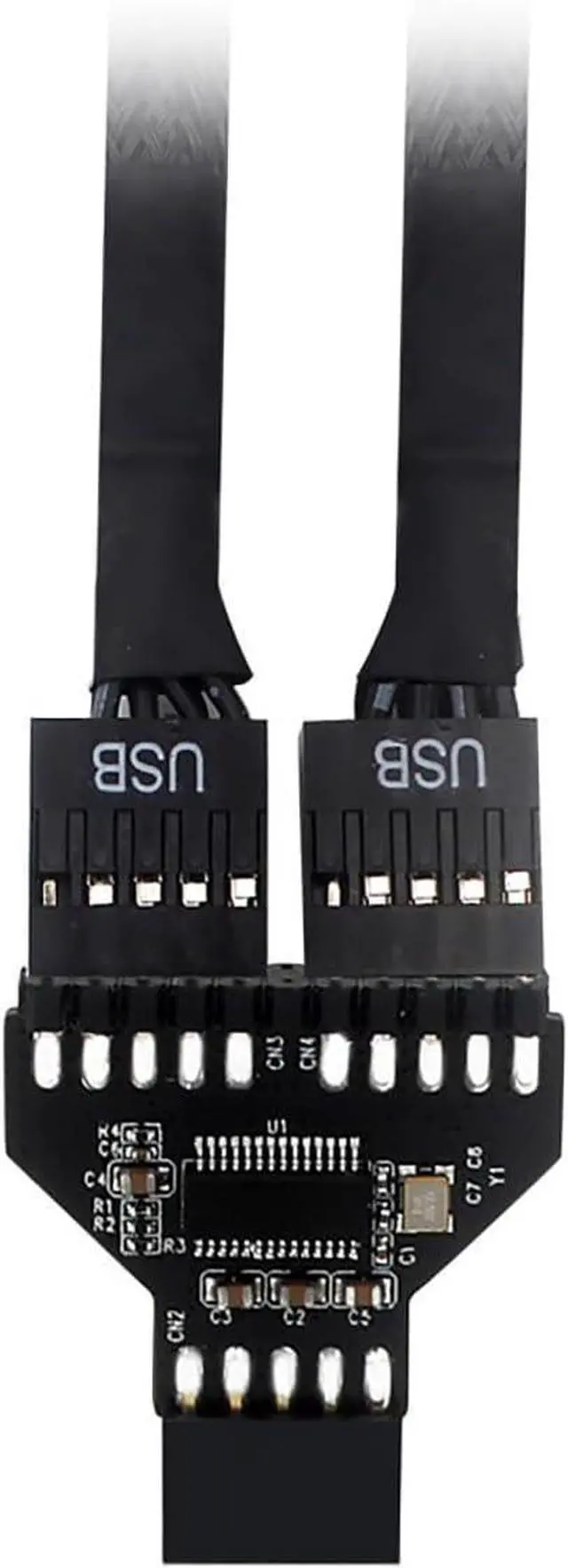Alt view image 5 of 7 - PH78 Motherboard USB2.0 9PIN 1 to 2 Expansion Adapter for Water-Cooled RGB Light Fan Speed Measurement