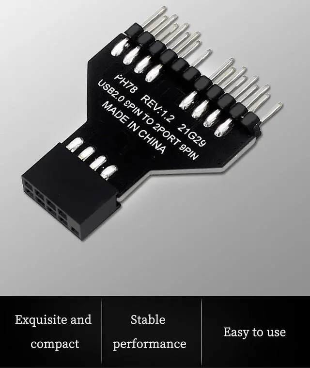 Alt view image 6 of 7 - PH78 Motherboard USB2.0 9PIN 1 to 2 Expansion Adapter for Water-Cooled RGB Light Fan Speed Measurement