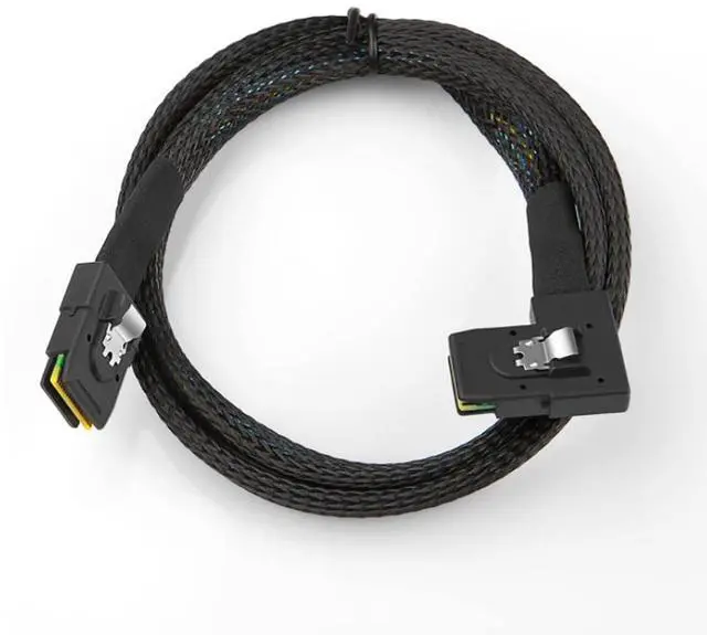 Main image of Mini SAS SFF-8087 Straight to SFF-8087 Right Angle Internal Server Cable \u2013 12Gbps High Speed 30AWG Data Cable, Black Flat Connector (0.5m)