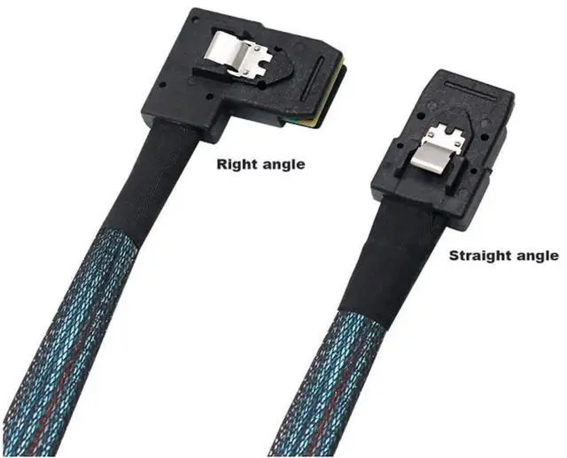 Alt view image 5 of 5 - Mini SAS SFF-8087 Straight to SFF-8087 Right Angle Internal Server Cable \u2013 12Gbps High Speed 30AWG Data Cable, Black Flat Connector (0.5m)