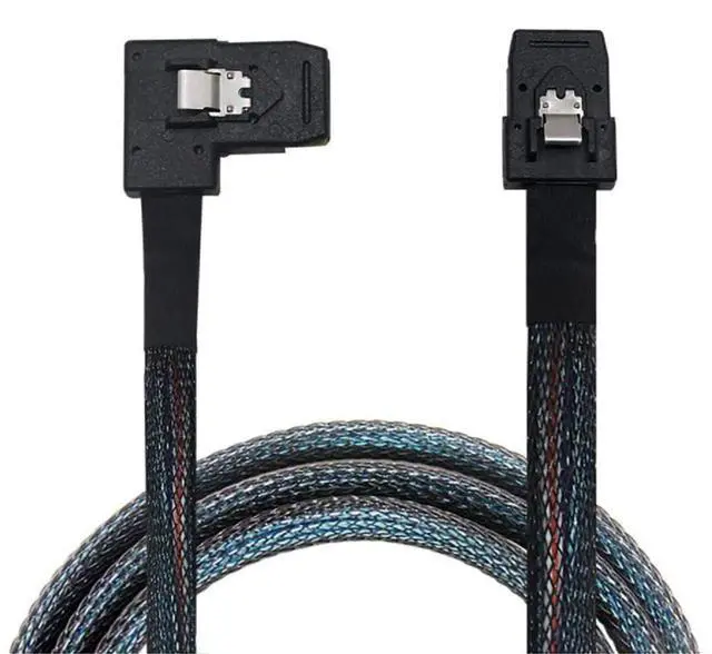 Alt view image 4 of 5 - Mini SAS SFF-8087 Straight to SFF-8087 Right Angle Internal Server Cable \u2013 12Gbps High Speed 30AWG Data Cable, Black Flat Connector (0.5m)