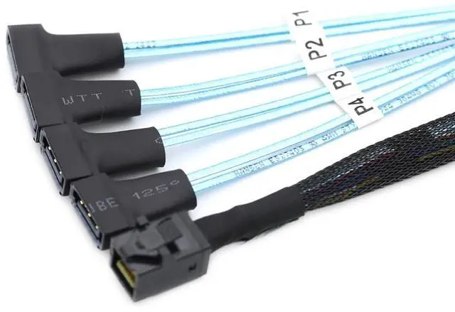 Alt view image 6 of 6 - Mini SAS HD SFF 8643 to 4X SATA 7Pin Male Cable  12Gbps High Speed Server Wire, 30AWG Copper, Black (0.5m)