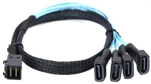 Main image of Mini SAS HD SFF 8643 to 4X SATA 7Pin Male Cable  12Gbps High Speed Server Wire, 30AWG Copper, Black (0.5m)