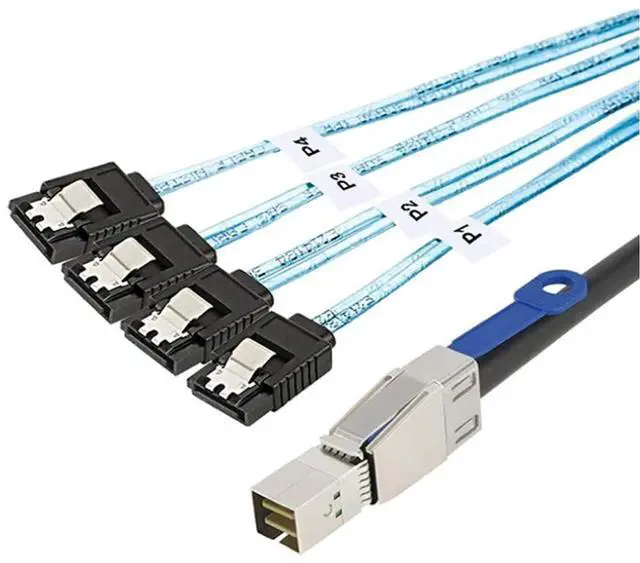 Alt view image 2 of 5 - Mini SAS HD SFF-8644 with IC to 4 x SATA 7-Pin Cable \u2013 6Gbps High-Speed Server Hard Drive Interconnect, 28AWG Copper Wire (2m)