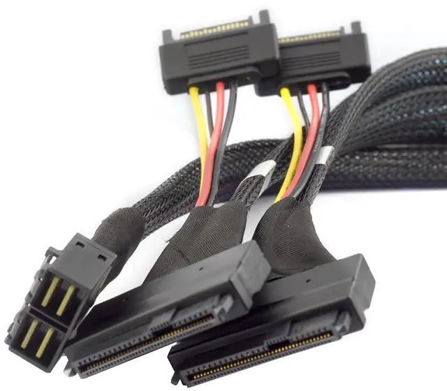 Alt view image 3 of 5 - Mini SAS HD 8643 4i to Dual SAS 8639 with SATA 15-Pin Cable  12Gbps High-Speed Server Interconnect, 32AWG Copper Wire (1m)