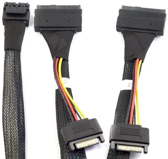 Alt view image 2 of 5 - Mini SAS HD 8643 4i to Dual SAS 8639 with SATA 15-Pin Cable  12Gbps High-Speed Server Interconnect, 32AWG Copper Wire (1m)