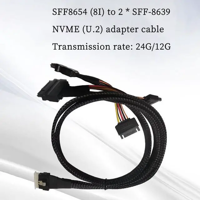 Alt view image 4 of 6 - SFF-8654 8i to Dual SFF-8639 NVMe (U.2) Cable  80cm SlimSAS to SAS/SATA Data Transfer Cable Compatible with NVMe SSDs