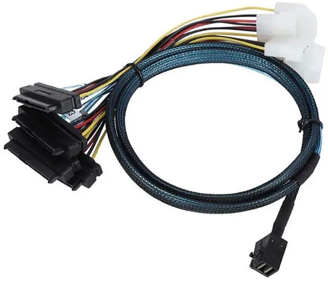 Alt view image 4 of 6 - Mini SAS HD SFF-8643 to 4X SAS SFF-8482 Server Cable \u2013 12Gbps Server Internal High-Speed Cable | 30AWG | with Power Cable (39.37, Inches)