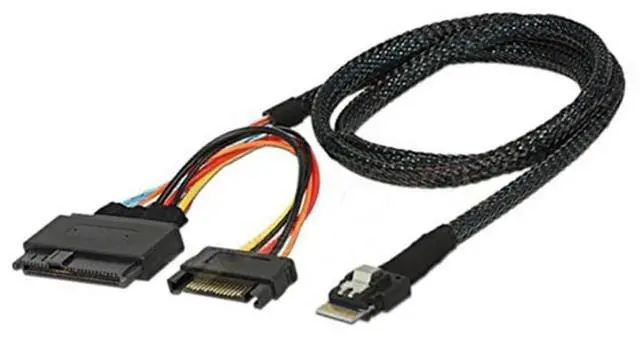 Alt view image 4 of 5 - Mini Slimline SAS SFF-8654 4i 38P to U.2 SAS 8639 Server-Grade Cable with SATA 15P Male Cable \u2013 24G, 32AWG High-Speed (19.68, Inches)