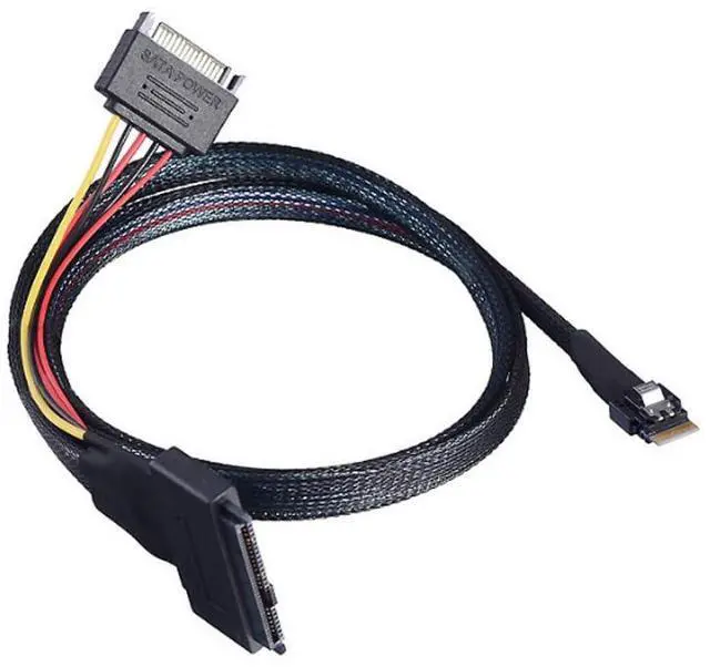 Alt view image 3 of 5 - Mini Slimline SAS SFF-8654 4i 38P to U.2 SAS 8639 Server-Grade Cable with SATA 15P Male Cable \u2013 24G, 32AWG High-Speed (19.68, Inches)
