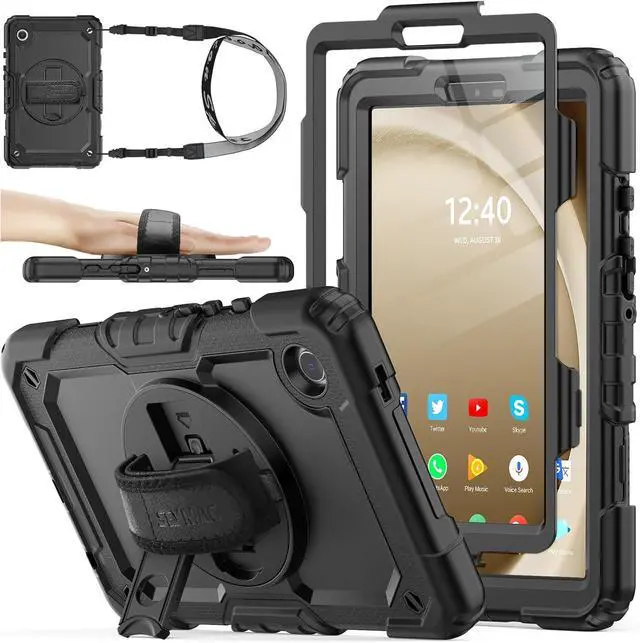 Main image of Case for SAM-SUNG Galaxy Tab A9 8.7'', Full-Body Drop Protection Case with Screen Protector Pencil Holder [360 Rotating Hand Strap] &Stand, Black