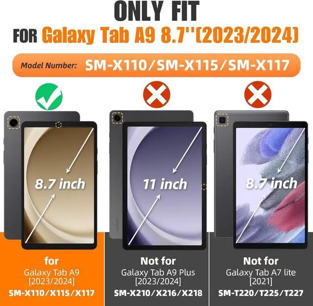 Alt view image 2 of 7 - Case for SAM-SUNG Galaxy Tab A9 8.7'', Full-Body Drop Protection Case with Screen Protector Pencil Holder [360 Rotating Hand Strap] &Stand, Black