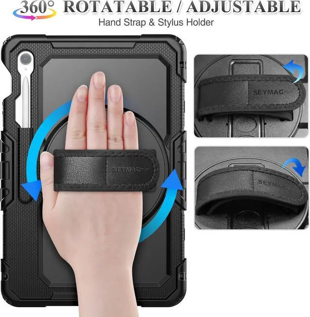 Alt view image 3 of 7 - Case for SAM-SUNG Galaxy Tab S10 FE+ Plus 5G Tablet Case 13.1'' Protective with Screen Protector, Pencil Holder, 360 Rotating Stand, Hand Strap, Shoulder Strap, Black1