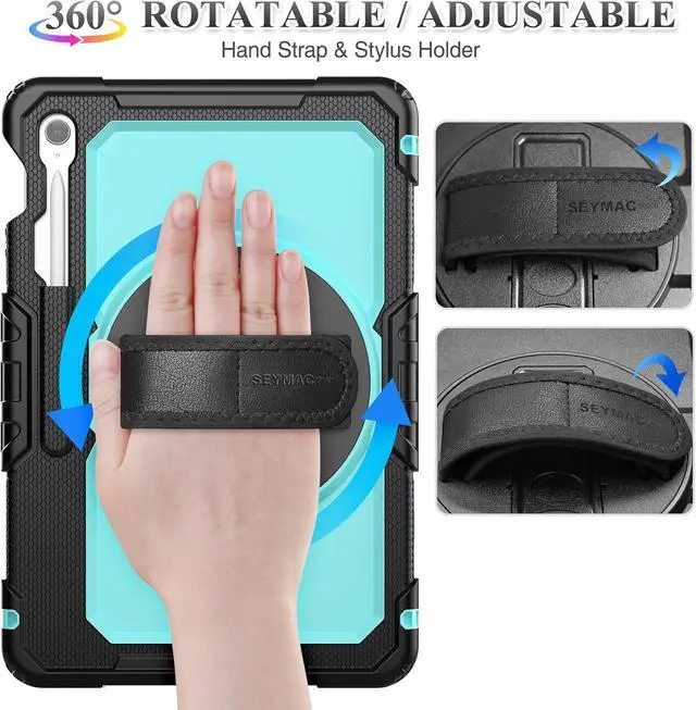 Alt view image 3 of 7 - Case for SAM-SUNG Galaxy Tab S10 FE+ Plus 5G Tablet Case 13.1'' Protective with Screen Protector, Pencil Holder, 360 Rotating Stand, Hand Strap, Shoulder Strap, SkyBlue1