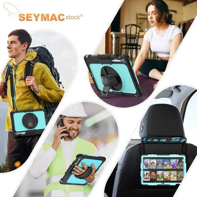 Alt view image 5 of 7 - Case for SAM-SUNG Galaxy Tab S10 FE+ Plus 5G Tablet Case 13.1'' Protective with Screen Protector, Pencil Holder, 360 Rotating Stand, Hand Strap, Shoulder Strap, SkyBlue1