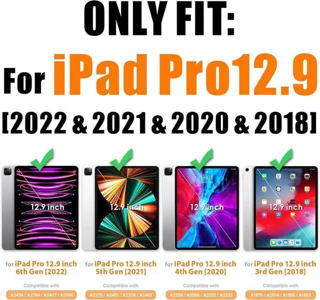 Alt view image 2 of 7 - Case for iPad Pro 12.9'' 2022/2021/2020/2018 with Screen Protector 360 Rotating Stand Hand Strap, Drop-Proof Case for iPad Pro 12.9''(6th/5th/4th/3rd Generation), Black