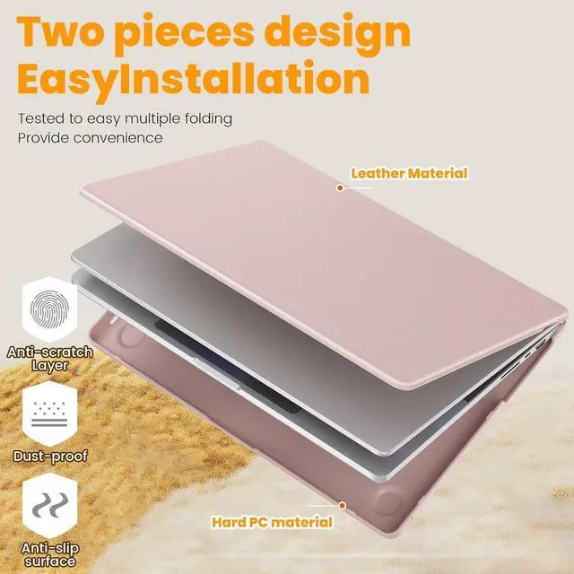 Alt view image 4 of 7 - Case for MacBook Pro 16 inch 2024-2021 A3403 A3186 A2991 A2780 A2485 M4-M1, Shock-Absorbing Protection Case with Magnetically-Folio Stand &Mouse Pad/Bag (Leather-Like Color Pink)