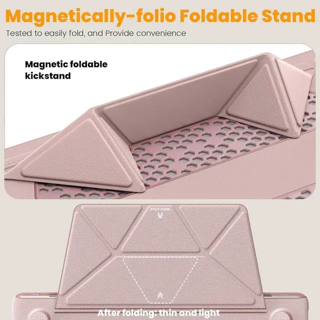 Alt view image 7 of 7 - Case for MacBook Pro 16 inch 2024-2021 A3403 A3186 A2991 A2780 A2485 M4-M1, Shock-Absorbing Protection Case with Magnetically-Folio Stand &Mouse Pad/Bag (Leather-Like Color Pink)