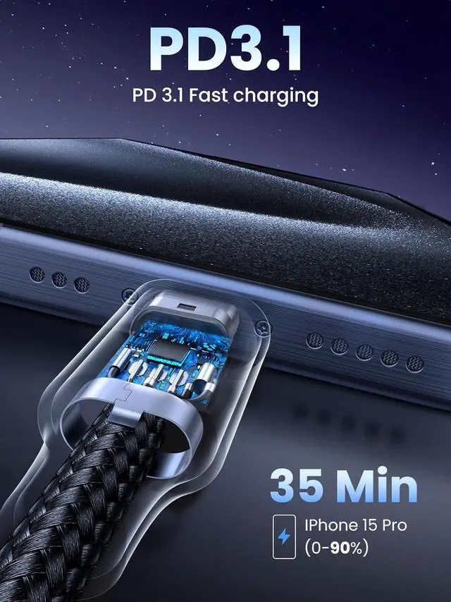 Alt view image 3 of 7 - 240W USB C to USB C Cable Fast Charging USB C Cable for iPhone 17 Pro Max/16  Galaxy S25/S24 MacBook Pro/Air iPad Pro/Air/Mini  XPS 6.6FT