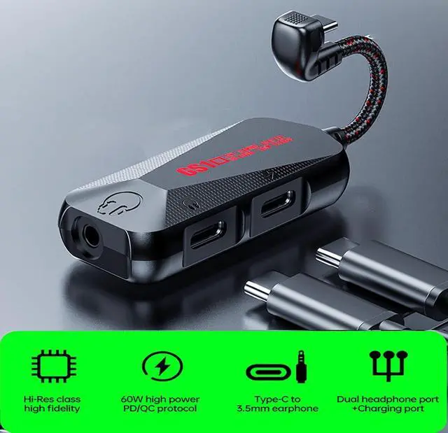 Alt view image 2 of 7 - USB-C 3-in-1 Audio Charging Adapter, Supports 60W PD Fast Charging, High Fidelity 32bit Audio Output, Compatible with iPhone 16/15 Pro Max/Samsung/iPad Pro/Air(GS1-USBC 90°)