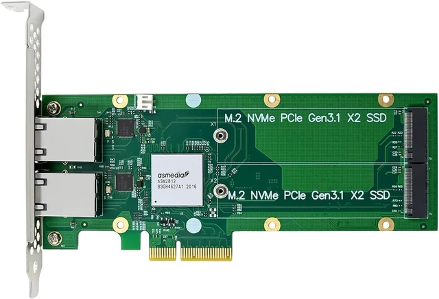 Alt view image 3 of 7 - PCIe 3.1 X4 to Dual 2.5G Network Card+Dual M.2 NVMe PCIe Adapter with Low Profile Bracket Support M.2 (M Key) NVMe SSD 22110/2280 /2260/2242 /2230