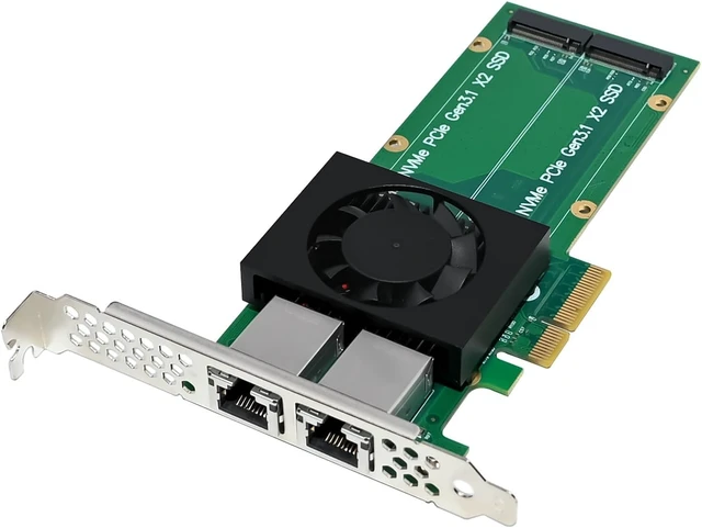 Alt view image 6 of 7 - PCIe 3.1 X4 to Dual 2.5G Network Card+Dual M.2 NVMe PCIe Adapter with Low Profile Bracket Support M.2 (M Key) NVMe SSD 22110/2280 /2260/2242 /2230