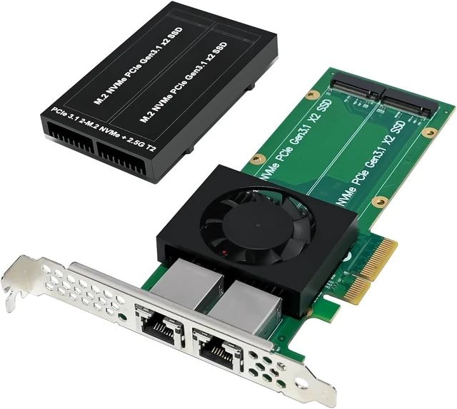 Alt view image 5 of 7 - PCIe 3.1 X4 to Dual 2.5G Network Card+Dual M.2 NVMe PCIe Adapter with Low Profile Bracket Support M.2 (M Key) NVMe SSD 22110/2280 /2260/2242 /2230