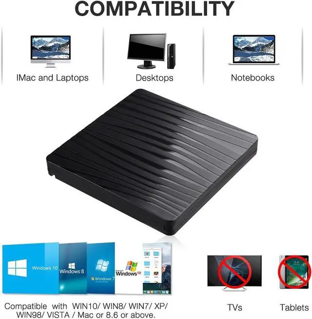 Alt view image 3 of 7 - External CD/DVD Drive for Laptop, USB A/C 3.0 CD DVD Player Portable +/-RW Burner CD ROM Reader Writer Disk Duplicator Compatible with Laptop Desktop PC Windows Apple Mac Pro MacBook Linux