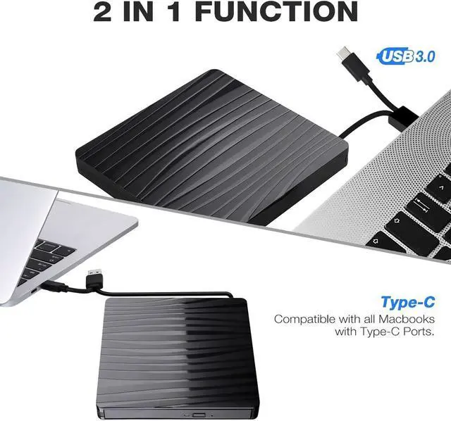 Alt view image 2 of 7 - External CD/DVD Drive for Laptop, USB A/C 3.0 CD DVD Player Portable +/-RW Burner CD ROM Reader Writer Disk Duplicator Compatible with Laptop Desktop PC Windows Apple Mac Pro MacBook Linux