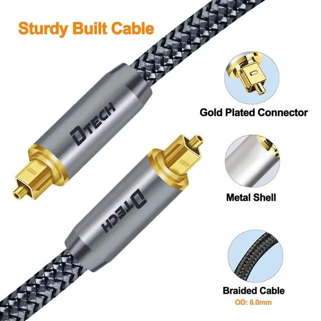Alt view image 5 of 6 - DTECH Toslink Digital Optical Audio Cable 3ft for Soundbar TV Receiver Home Theater SPDIF 5.1 7.1 Surround Sound System Stereo Speaker DVD CD Xbox/PS4, Copper Shell, Braided Jacket, 3 Feet, Grey