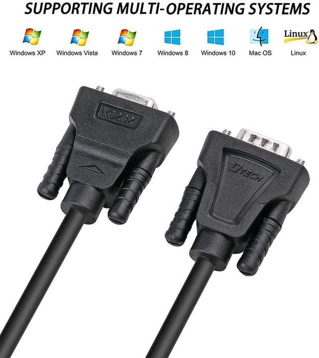 Alt view image 6 of 7 - DTech 5ft DB9 RS232 Serial Cable Male to Male Null Modem Cord Full Handshaking 7 Wire Crossover for Data Communication Compatible with Computer Network Switch Router (5 Feet, Black)