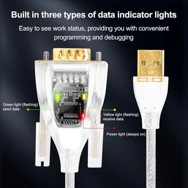 Alt view image 2 of 7 - DTECH USB to Serial RS-232 Adapter Features FTDI Chip DB9 9 Pin RS232 to USB Cable 3ft FT231 Chipset Support Windows 11 10 8 7 XP Mac OS Linux Data Lights Detect