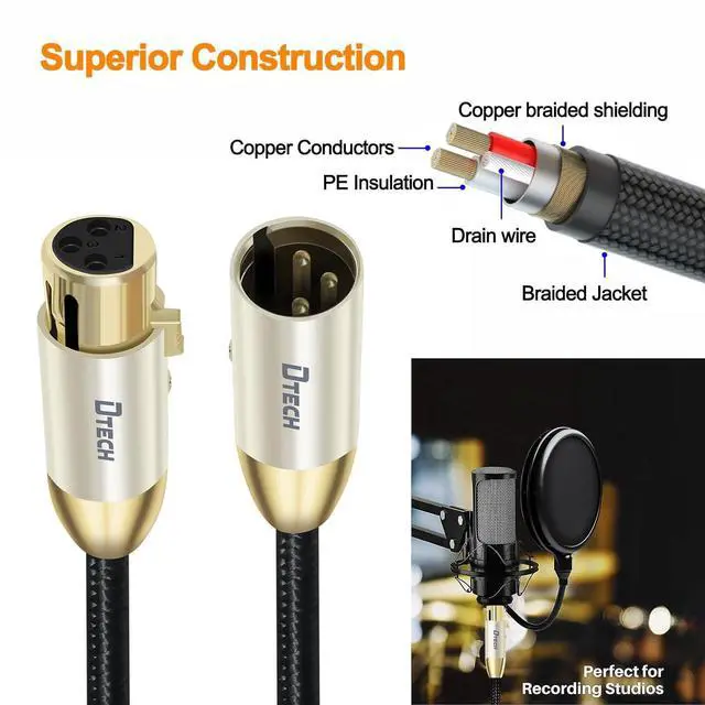Alt view image 5 of 7 - DTECH 5ft XLR to XLR Microphone Cable Male to Female Balanced Audio Cord for Mic Speaker PA Systems Standard 3 Pin Gold Plated Connectors Nylon Braided Instrument Wire, 5 Feet, Black