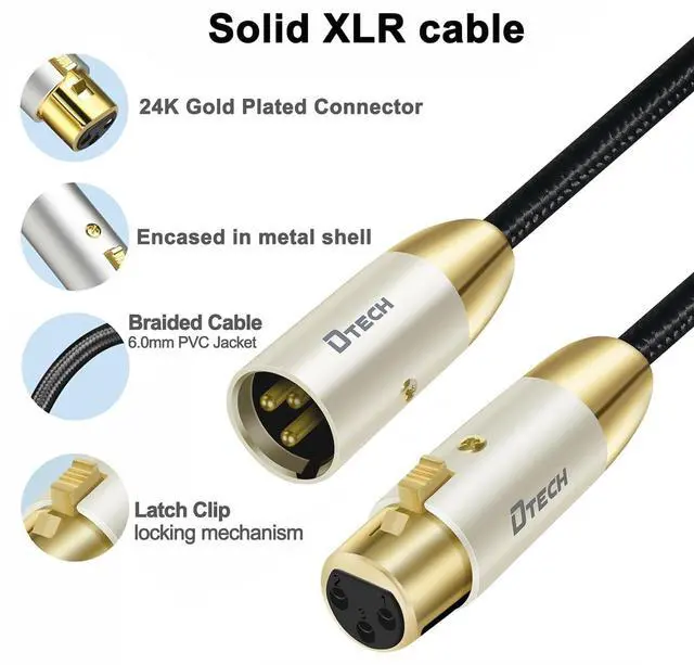 Alt view image 4 of 7 - DTECH 5ft XLR to XLR Microphone Cable Male to Female Balanced Audio Cord for Mic Speaker PA Systems Standard 3 Pin Gold Plated Connectors Nylon Braided Instrument Wire, 5 Feet, Black
