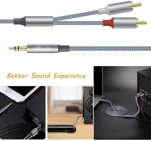 Alt view image 4 of 6 - DCHAV 3.5mm to RCA Audio Cable 4ft 2 Male RCA Aux Cord Adapter Headphone Jack Y Splitter for Speaker Stereo Car Subwoofer TV MP3 Laptop Amplifier with Nylon Braided Wire Gold Plated Plug Red White