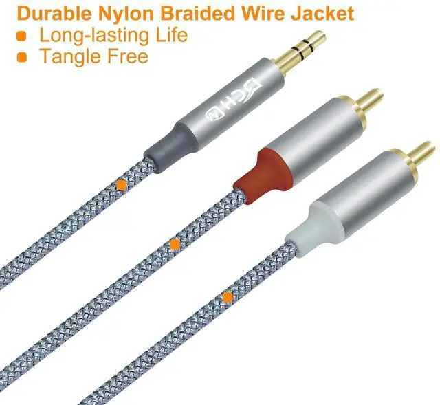 Alt view image 5 of 6 - DCHAV 3.5mm to RCA Audio Cable 4ft 2 Male RCA Aux Cord Adapter Headphone Jack Y Splitter for Speaker Stereo Car Subwoofer TV MP3 Laptop Amplifier with Nylon Braided Wire Gold Plated Plug Red White