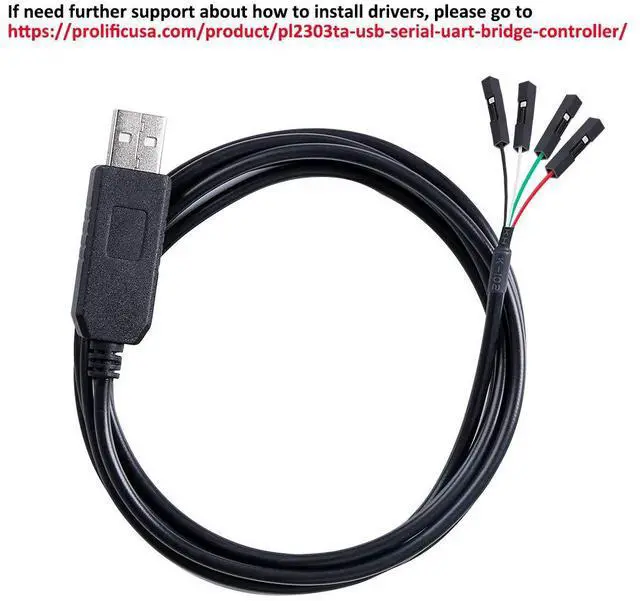 Alt view image 5 of 6 - DTech USB to TTL Serial Adapter 3.3V Debug Cable TX RX Signal 4 Pin Female Socket PL2303 Prolific Chip Windows 10 8 7 XP Vista (3ft, Black)