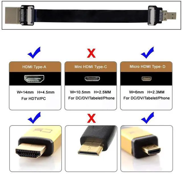 Alt view image 5 of 6 - CY HDMI to Micro HDMI Cable CYFPV HDMI Male to Micro HDMI Male Extension FPC Flat Cable 1080P for FPV HDTV Multicopter Aerial Photography