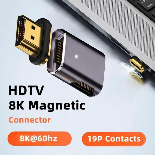 Alt view image 2 of 7 - HDMI 2.1 Magnetic Connector, HDMI Male to Female 90 Degree Right Side 8K@60Hz 4K@120Hz 48Gbps High Speed Gold Plated Gender Change Adapter