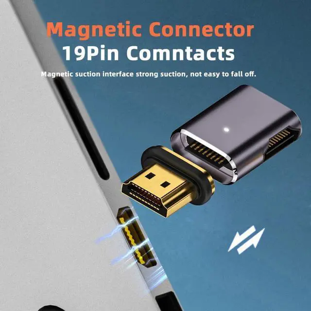 Alt view image 3 of 7 - HDMI 2.1 Magnetic Connector, HDMI Male to Female 90 Degree Right Side 8K@60Hz 4K@120Hz 48Gbps High Speed Gold Plated Gender Change Adapter