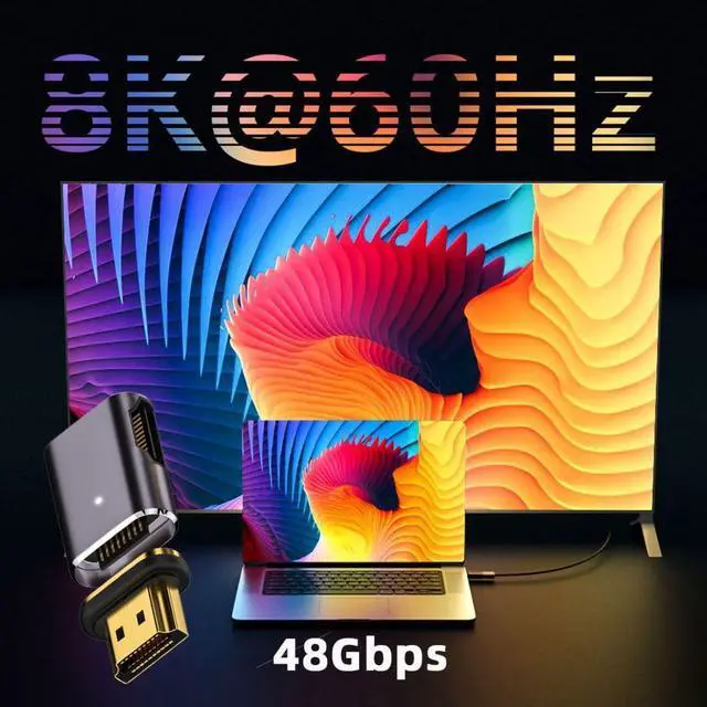 Alt view image 6 of 7 - HDMI 2.1 Magnetic Connector, HDMI Male to Female 90 Degree Right Side 8K@60Hz 4K@120Hz 48Gbps High Speed Gold Plated Gender Change Adapter