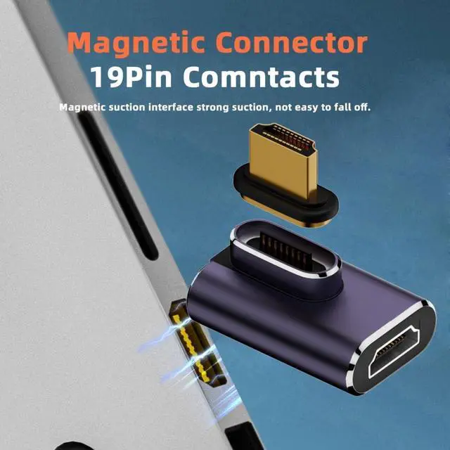 Alt view image 3 of 7 - HDMI 2.1 Magnetic Connector, HDMI Male to Female 90 Degree Right Angled 8K@60Hz 4K@120Hz 48Gbps High Speed Gold Plated Gender Change Adapter