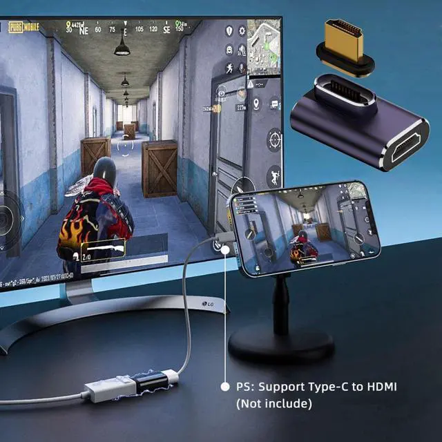 Alt view image 4 of 7 - HDMI 2.1 Magnetic Connector, HDMI Male to Female 90 Degree Right Angled 8K@60Hz 4K@120Hz 48Gbps High Speed Gold Plated Gender Change Adapter